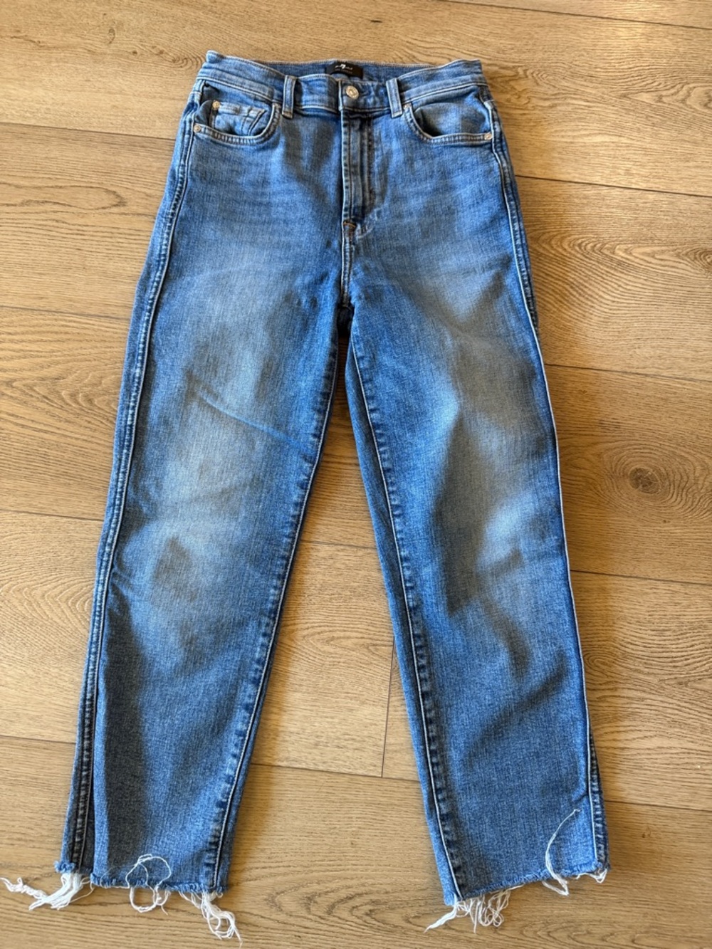 7 For All Mankind Blue Cropped Straight-Leg Jeans